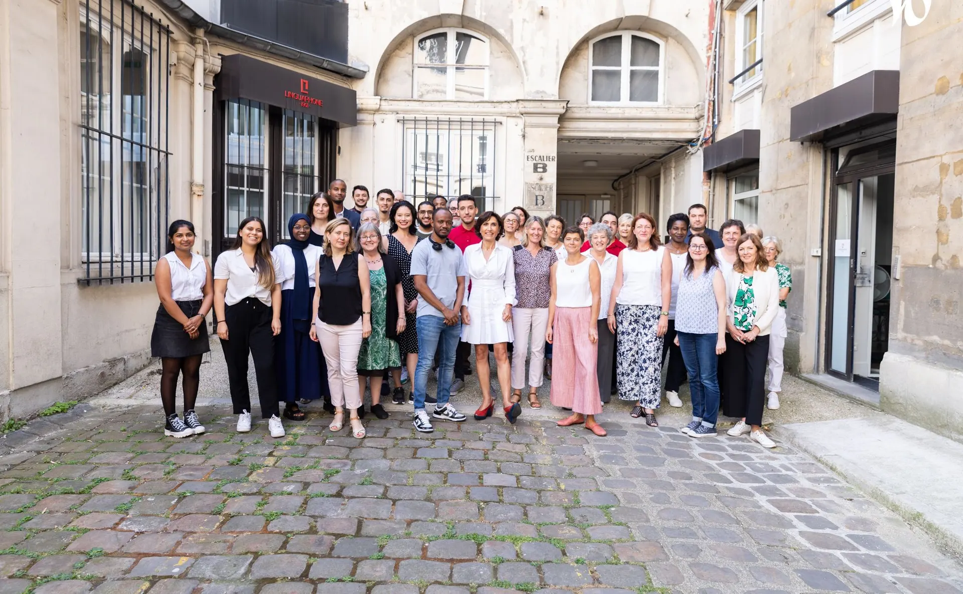 The Linguaphone team in the courtyard of our Paris Bourse centre