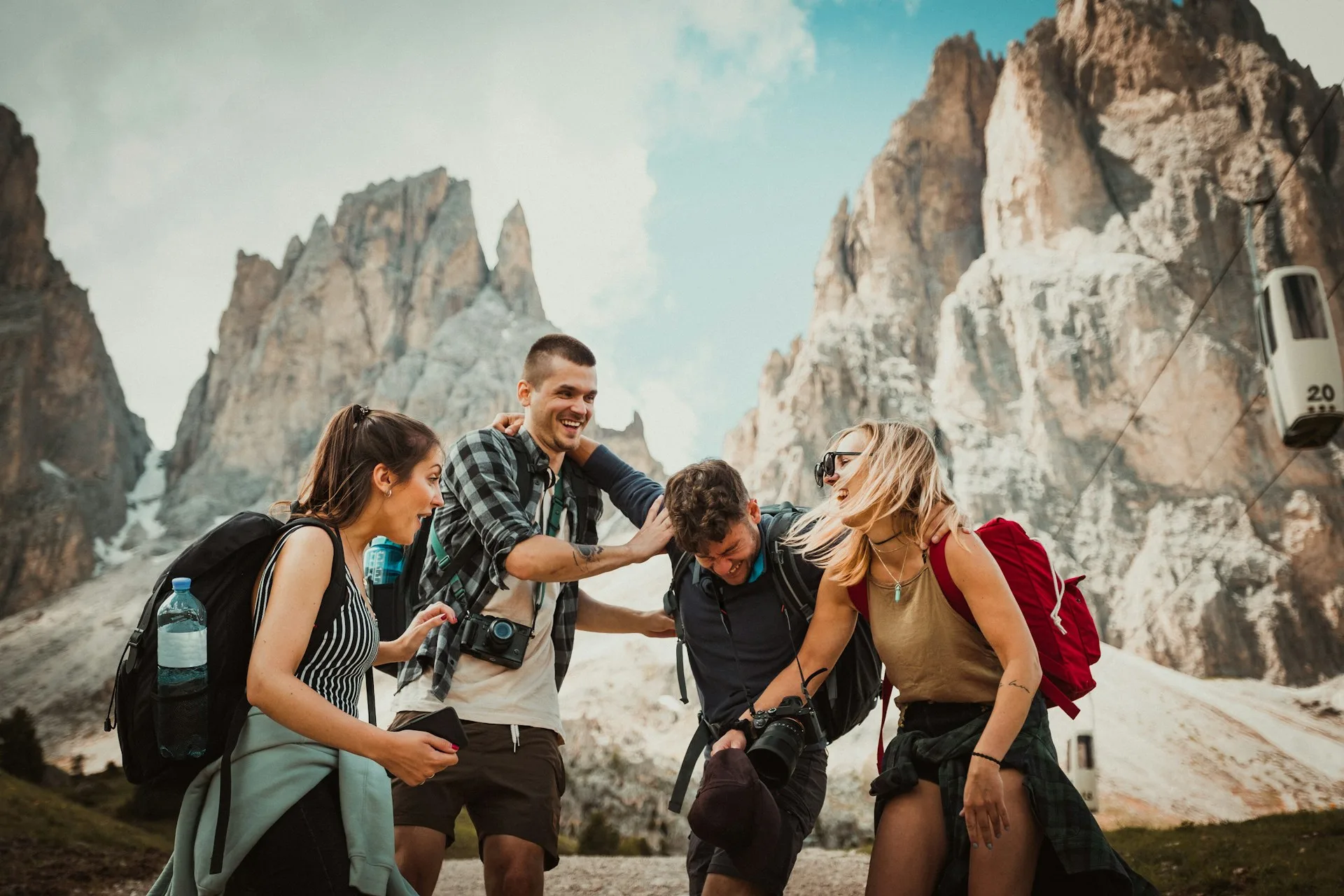 Group of friends on a language immersion trip in the Dolomites